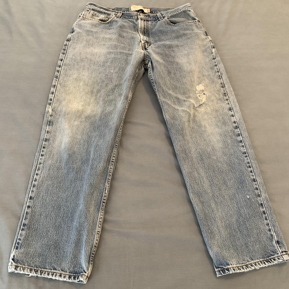 Levis 550 Jeans Mens 36x30 Blue Light Wash Relaxed Fit Tapered Denim Grunge